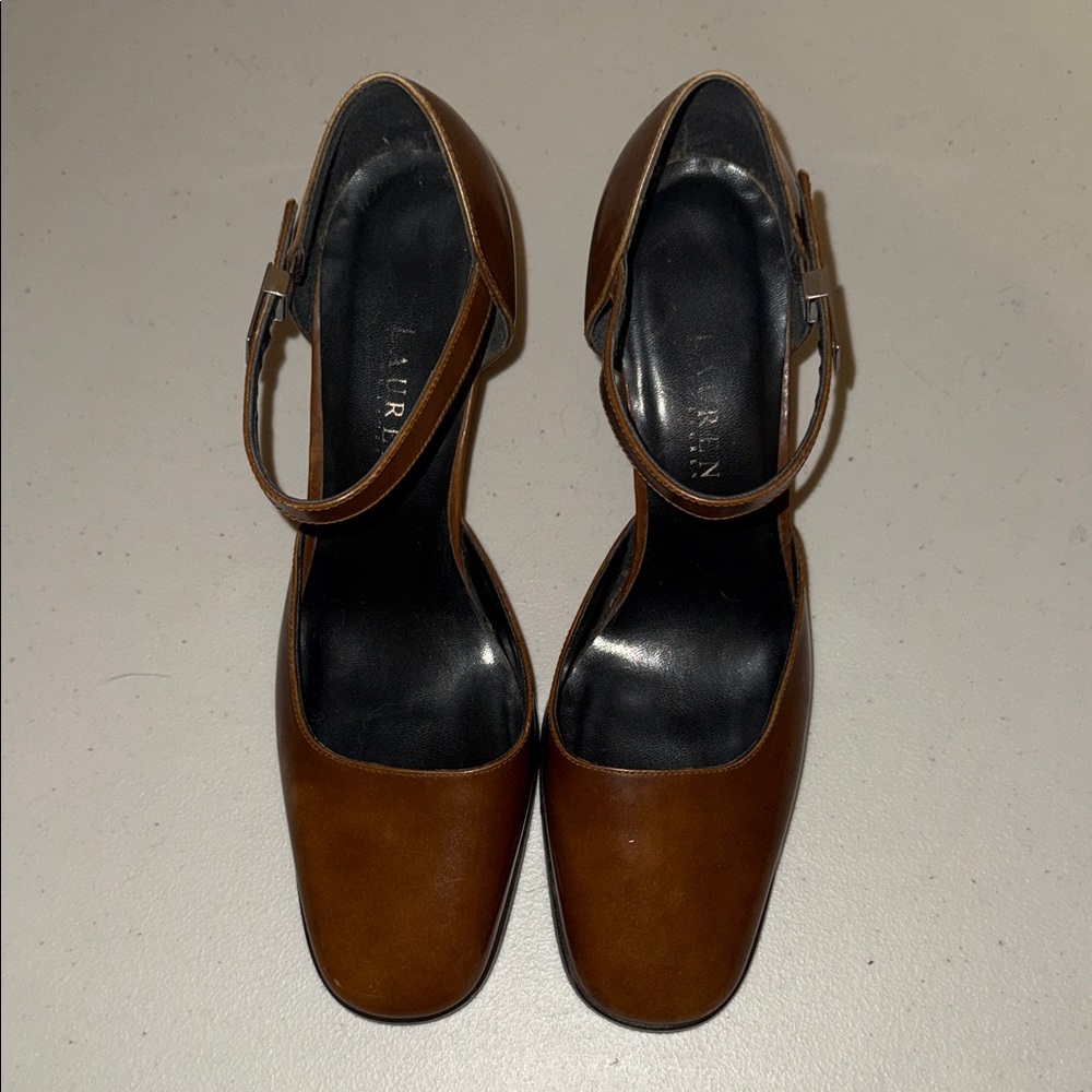 Lauren Ralph Lauren Brown Leather Mary Jane Heels - Picture 8 of 13